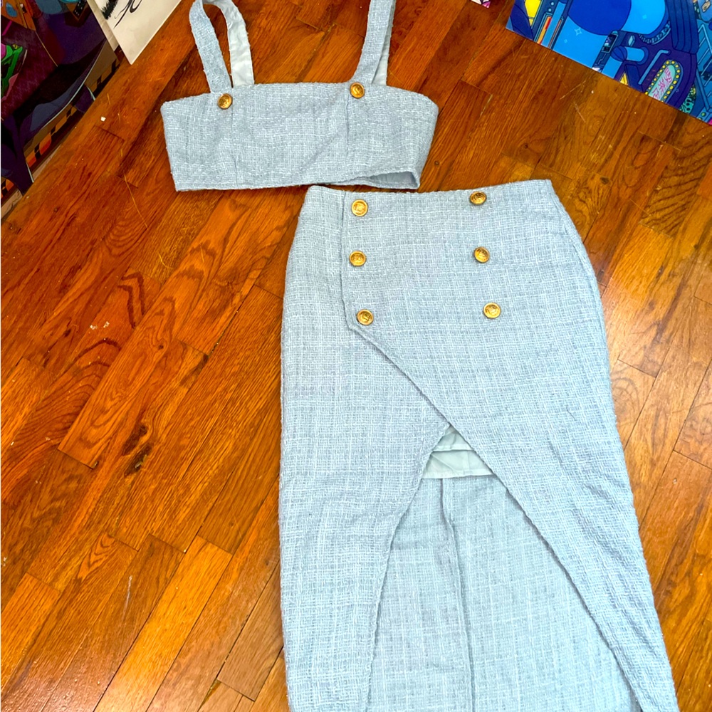 Tweed Cropped Top and Skirt Set
